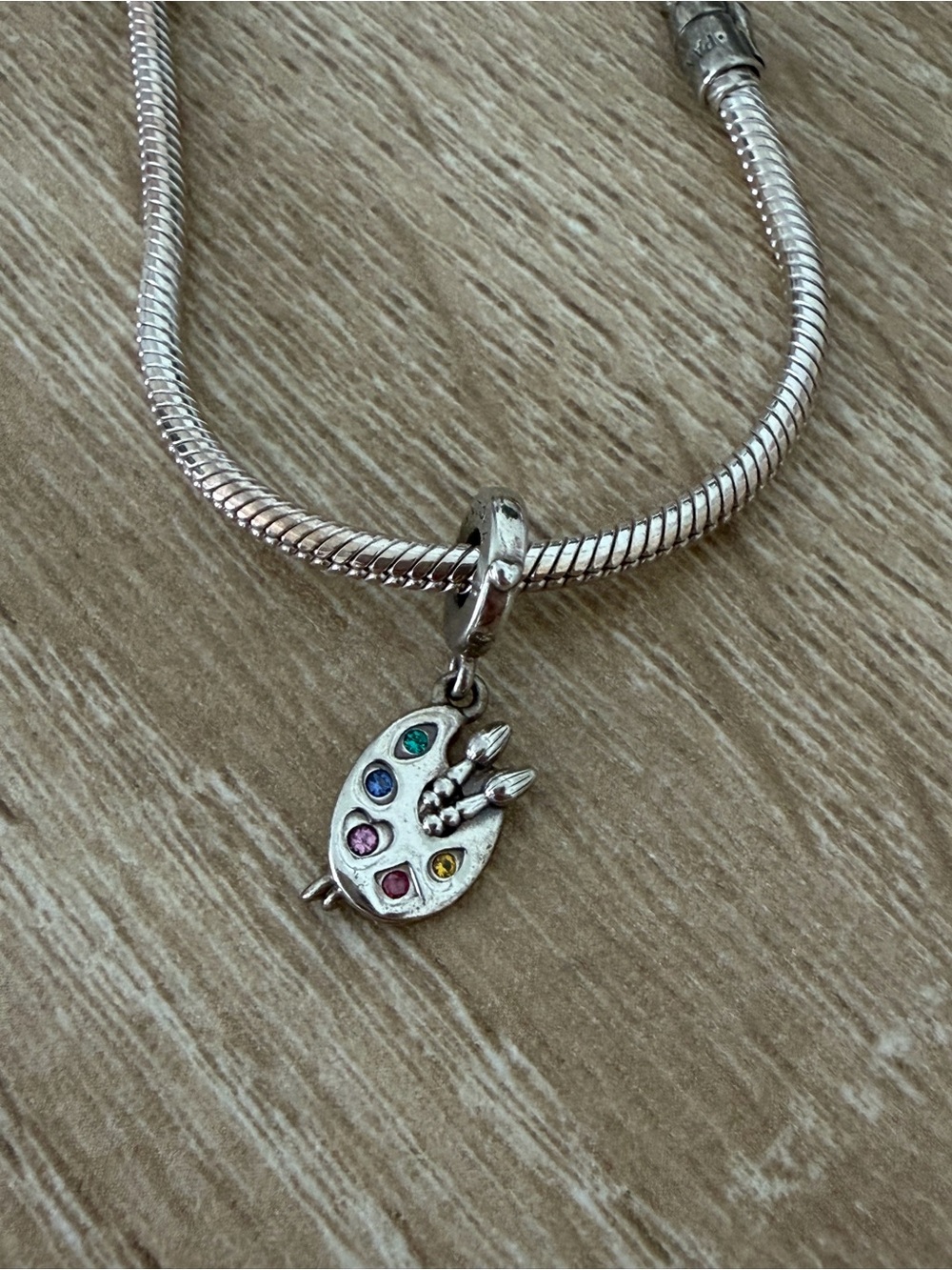 Pandora Silver Artist Palette Charm with Multicolor Stones